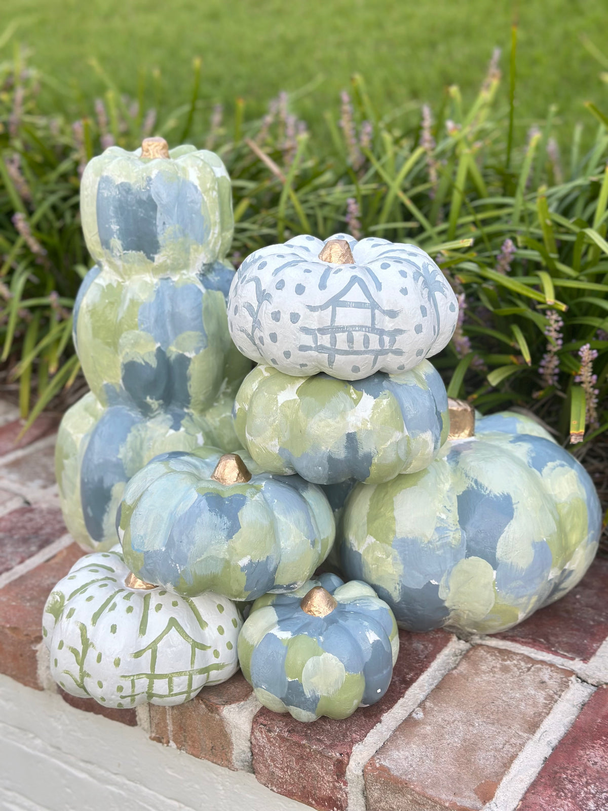 Medium Hand Painted Green Chinoiserie Pumpkin