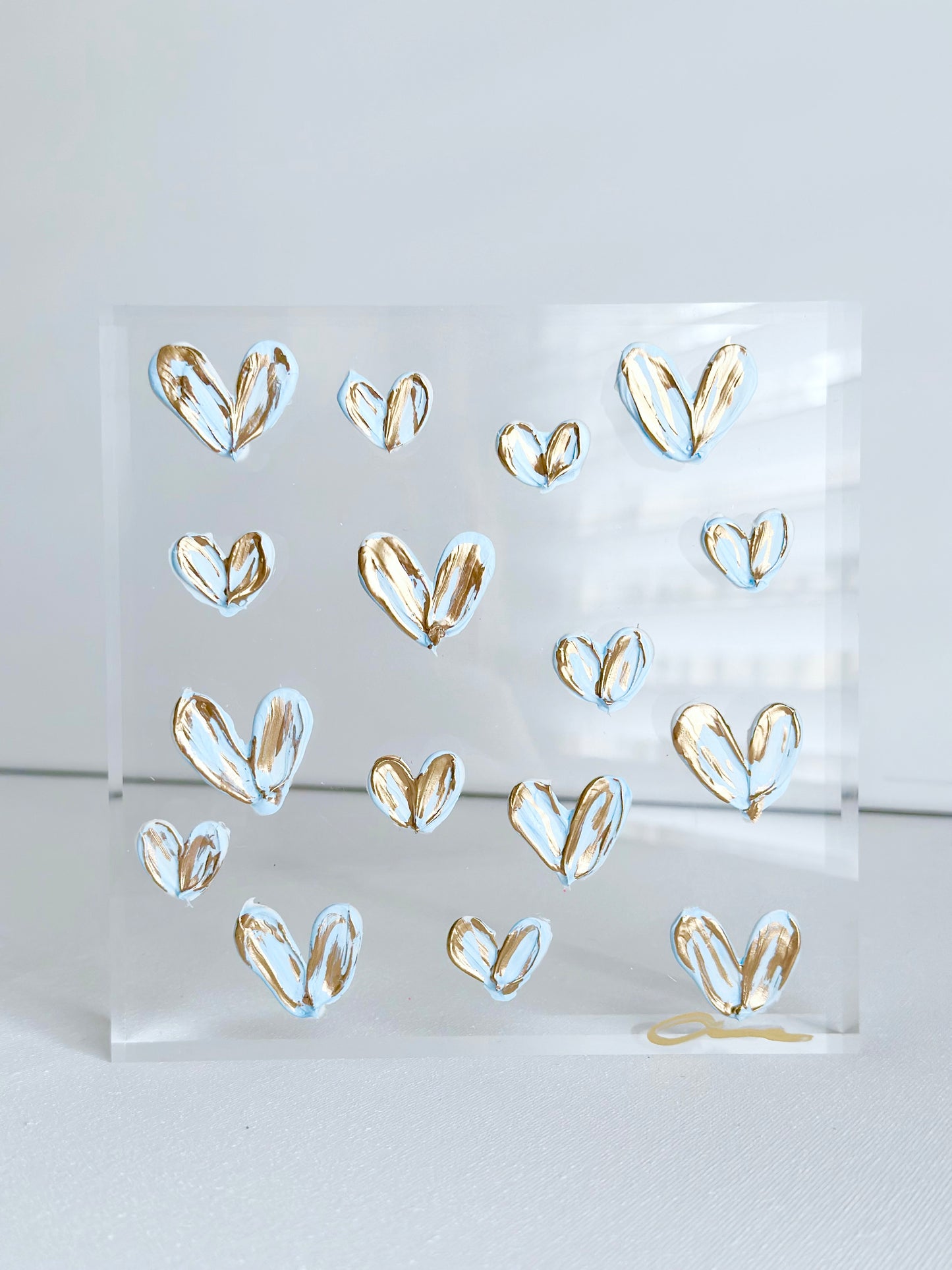 Baby Blue Hearts on Acrylic 6x6