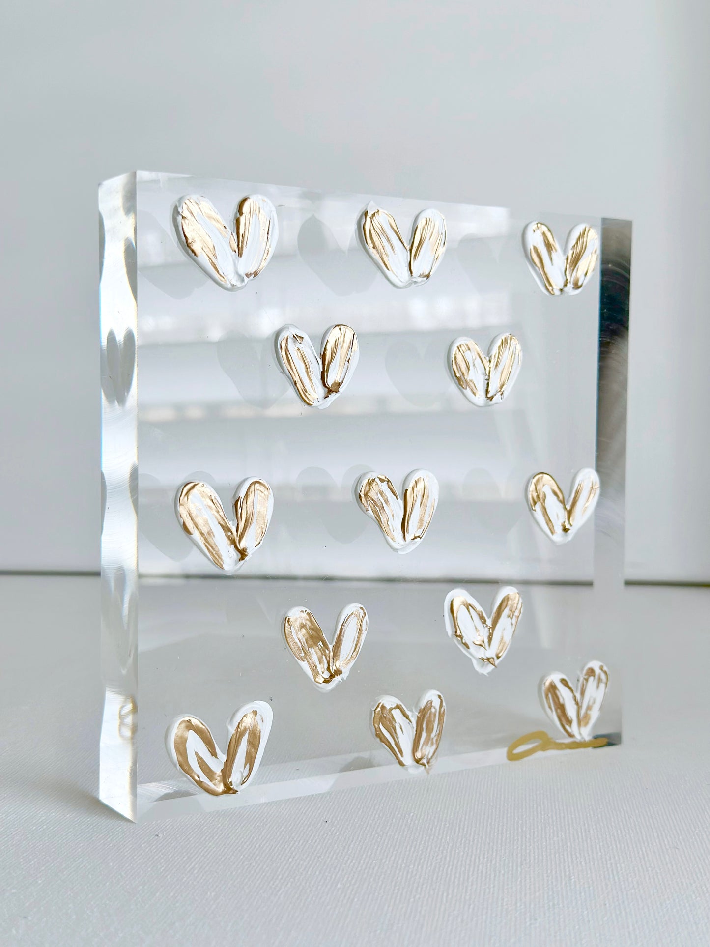 White Hearts on Acrylic 6x6