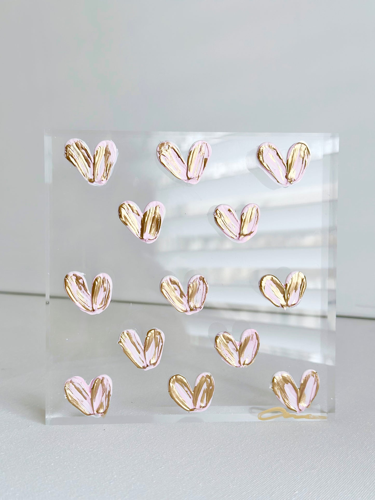 Pink Hearts on Acrylic 6x6