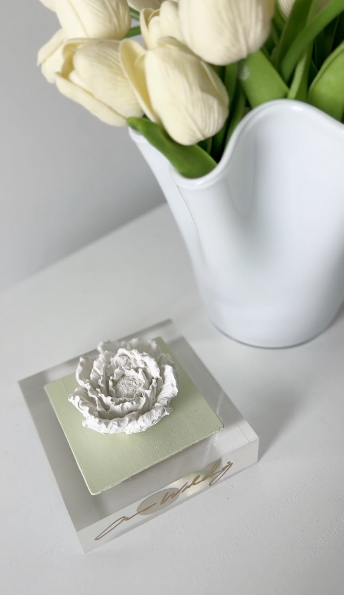 Sage Peony Acrylic Block 4x4