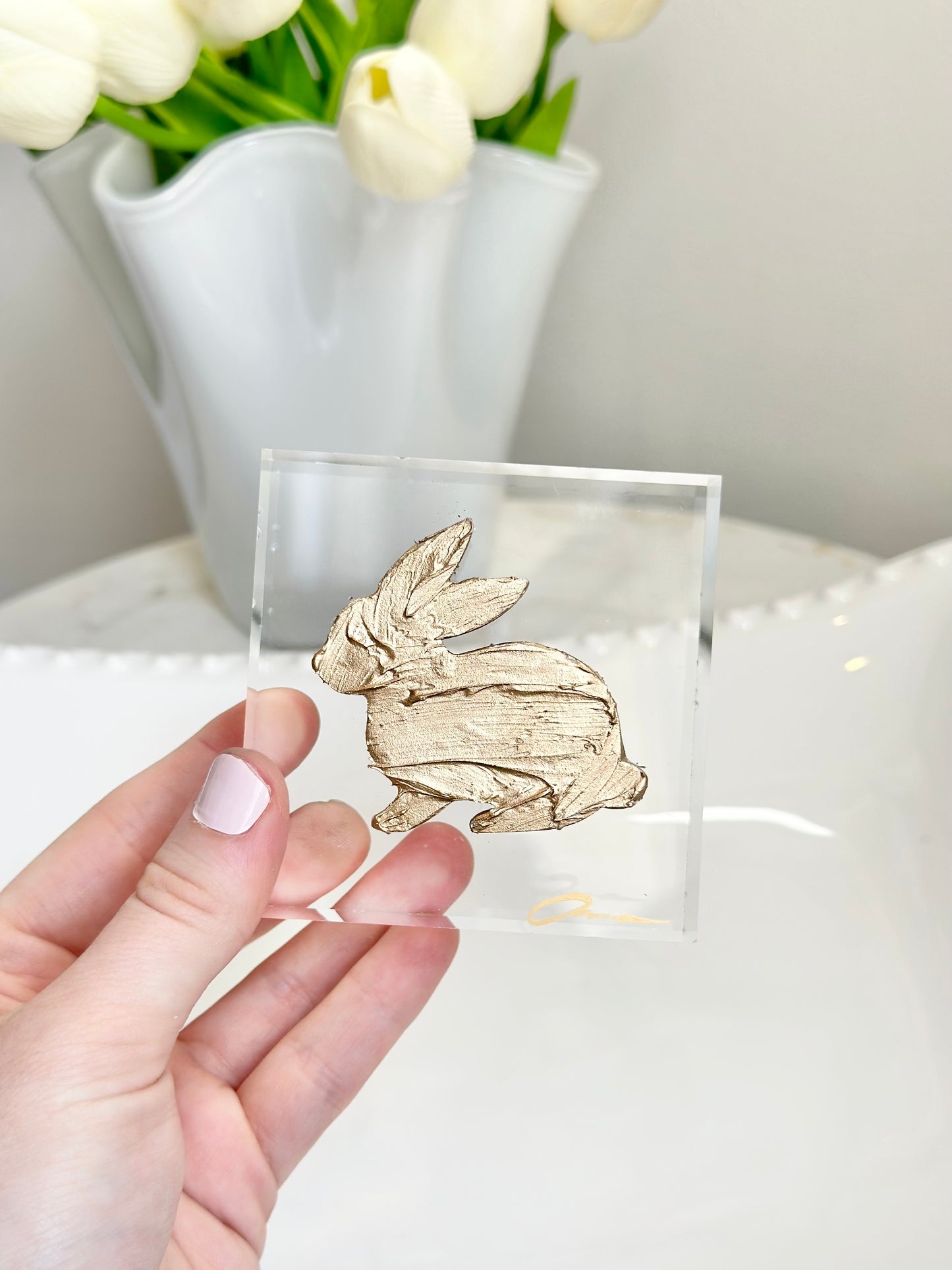 Gold Textured Bunny Acrylic Block 3x3