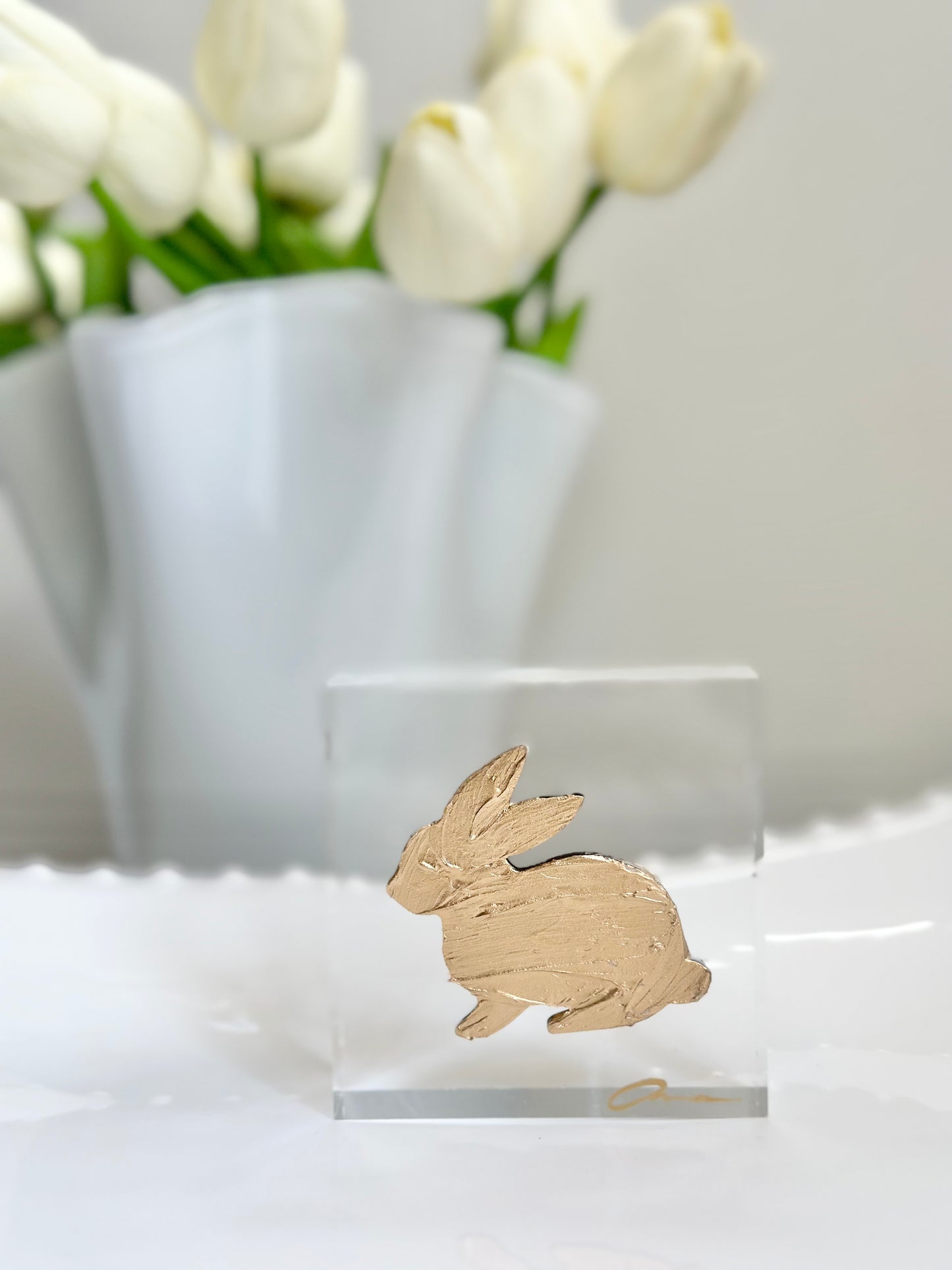 Gold Textured Bunny Acrylic Block 3x3