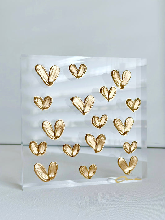 Gold Hearts on Acrylic 6x6