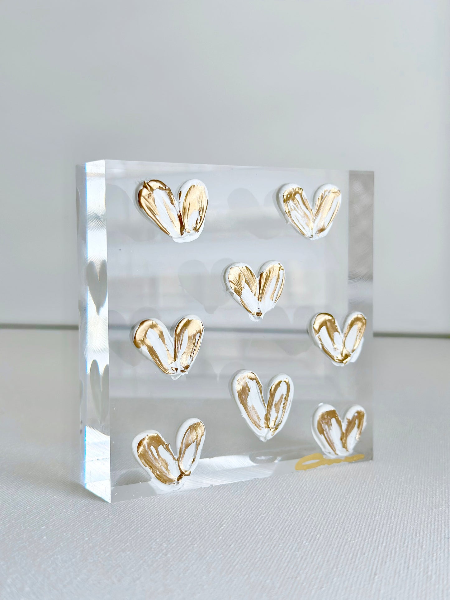 White Hearts on Acrylic 4x4