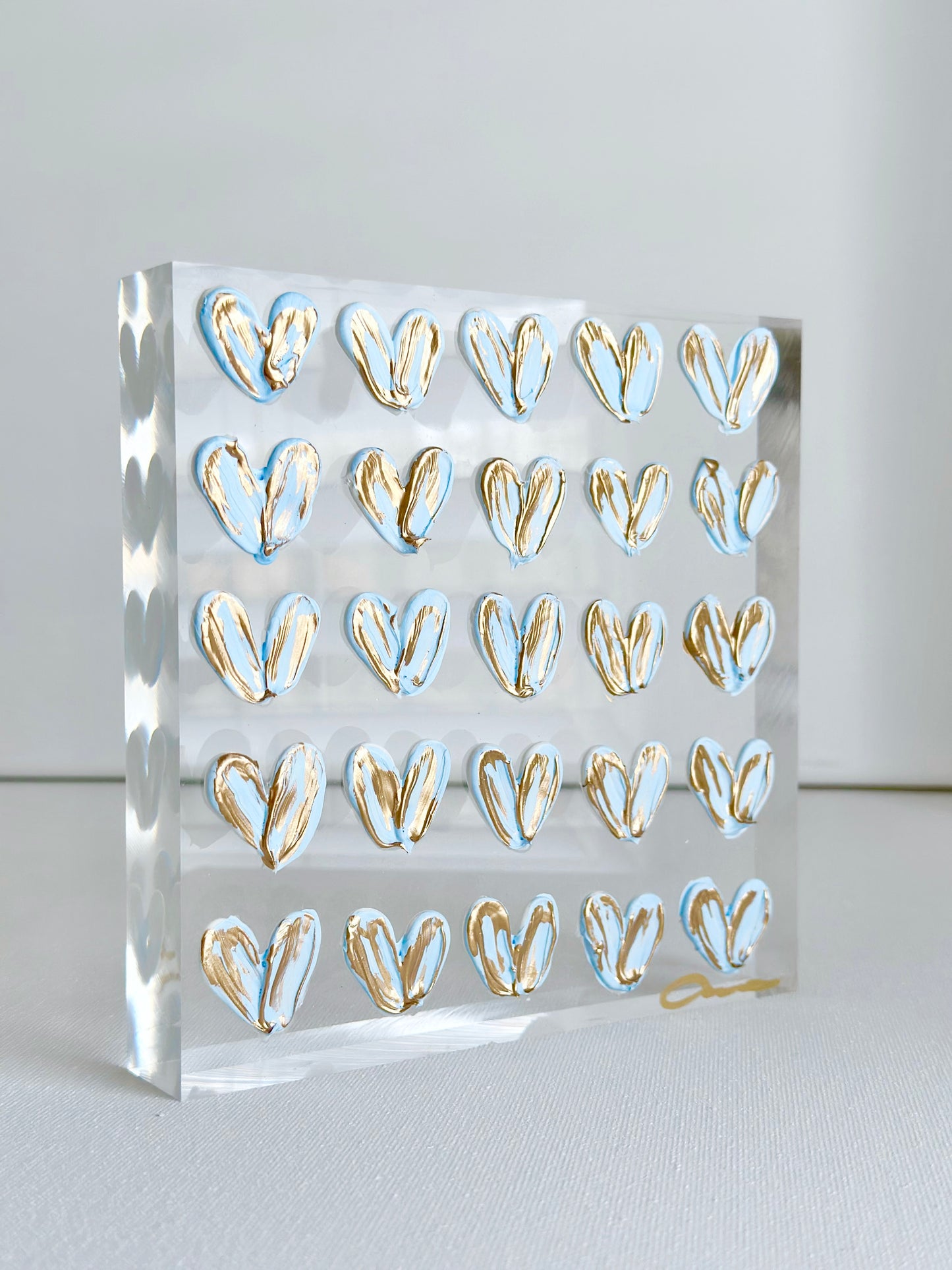 Baby Blue Hearts on Acrylic 6x6