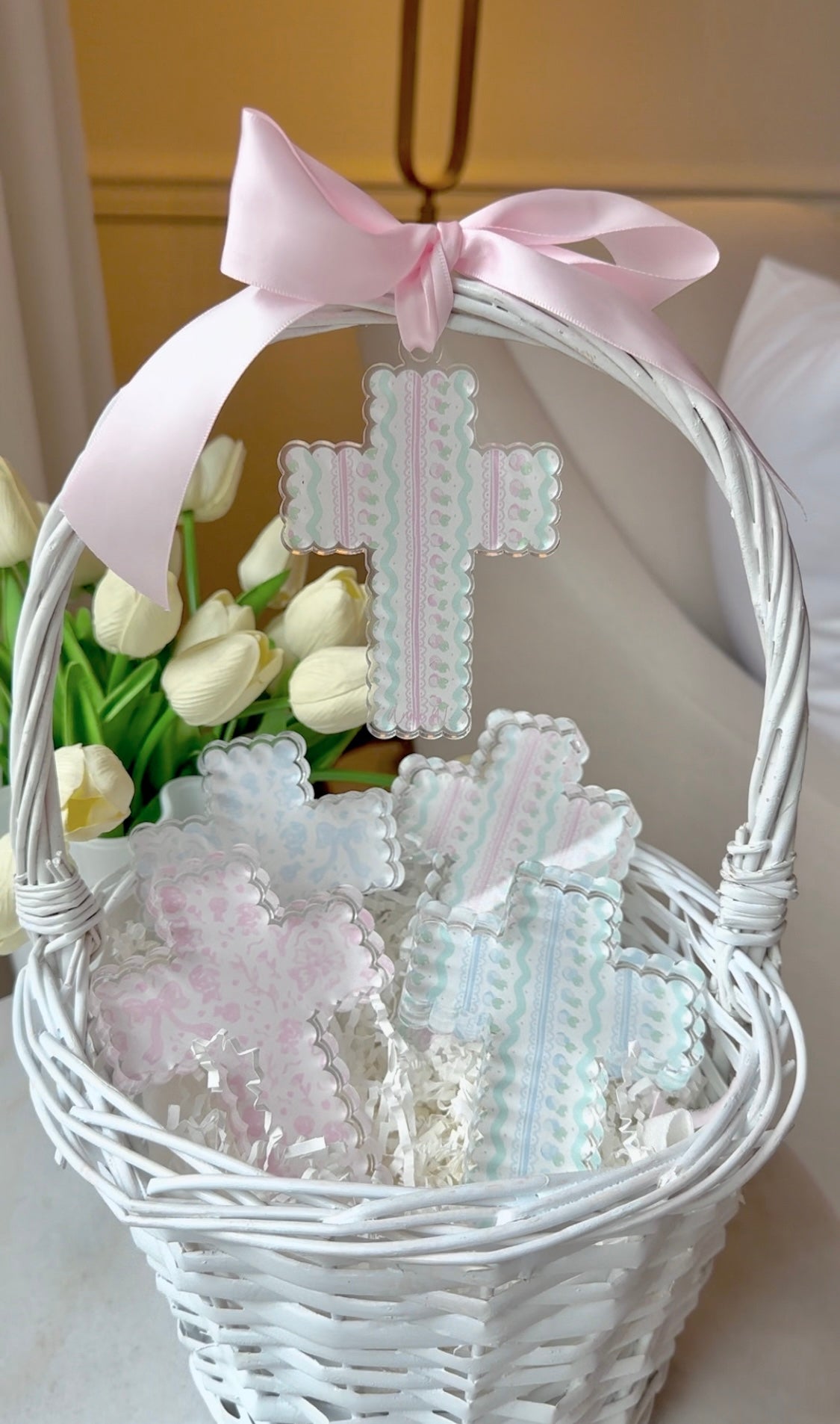 Blue Scalloped Cross Acrylic Wreath Charm