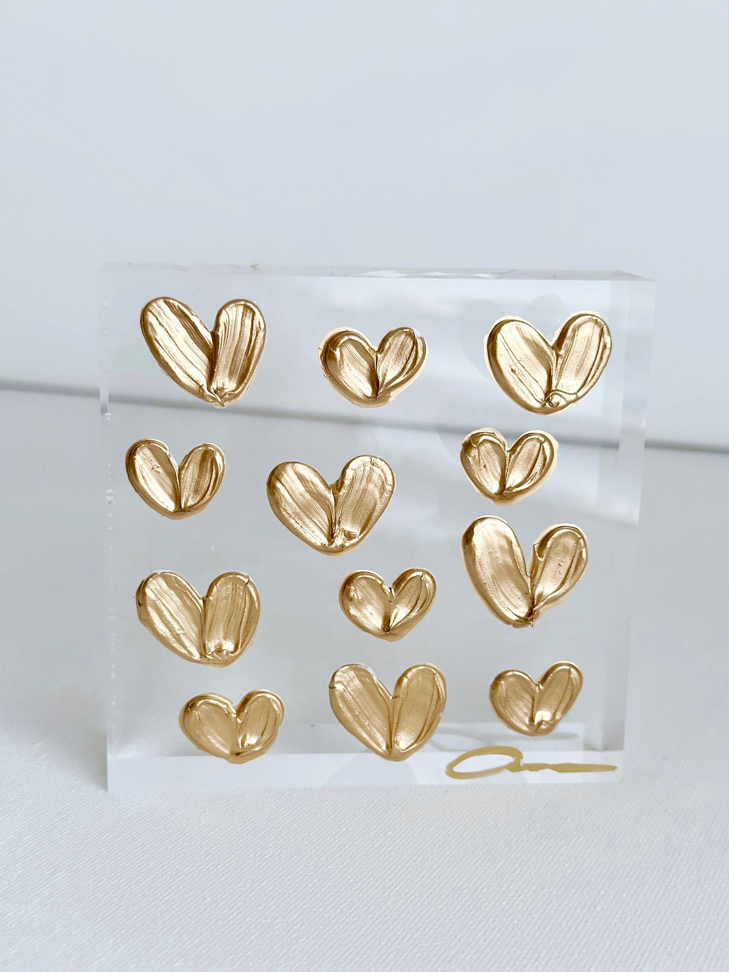 IMPERFECT Gold Hearts on Acrylic 4x4