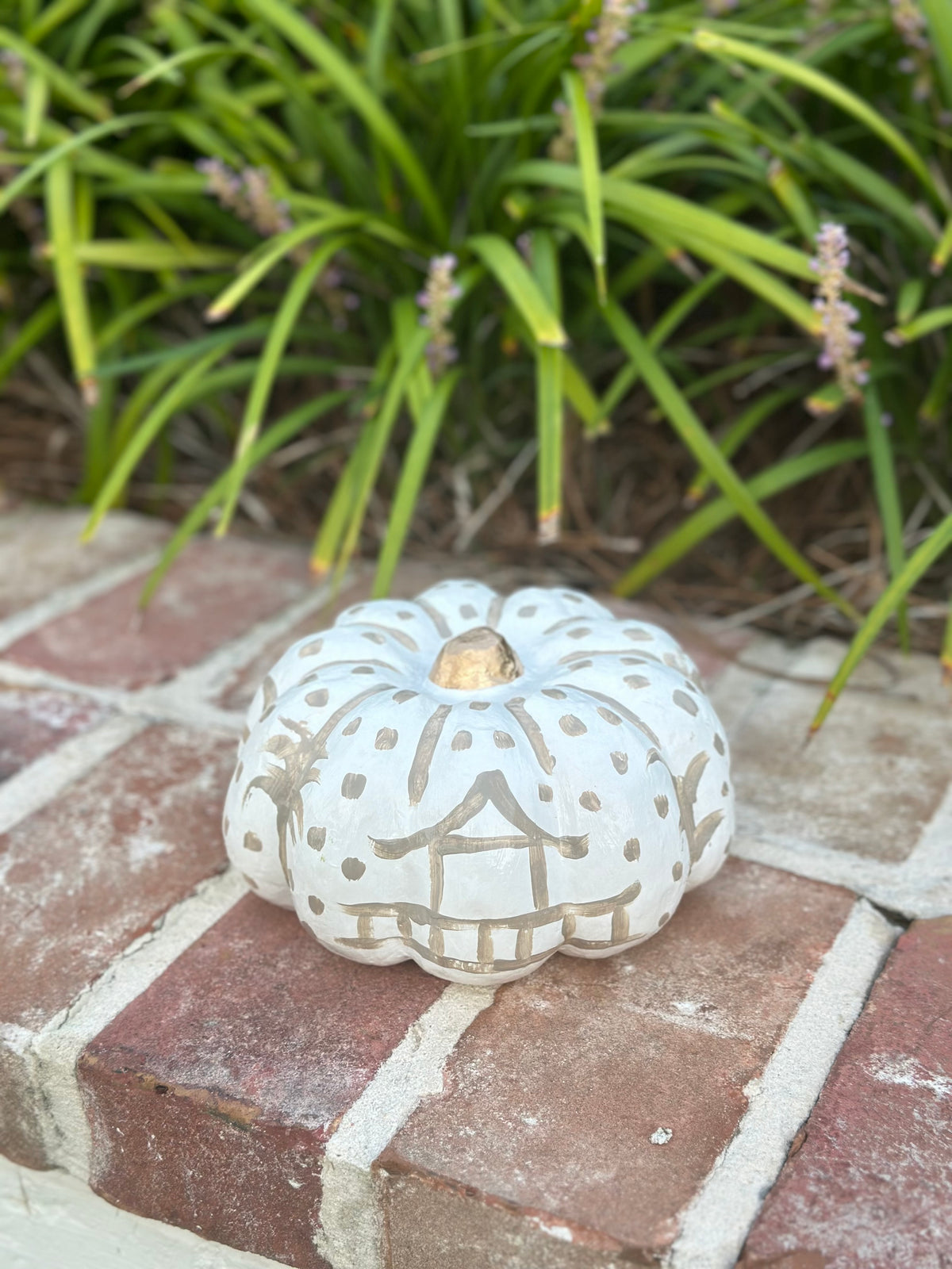 Medium Hand Painted Neutral Chinoiserie Pumpkin
