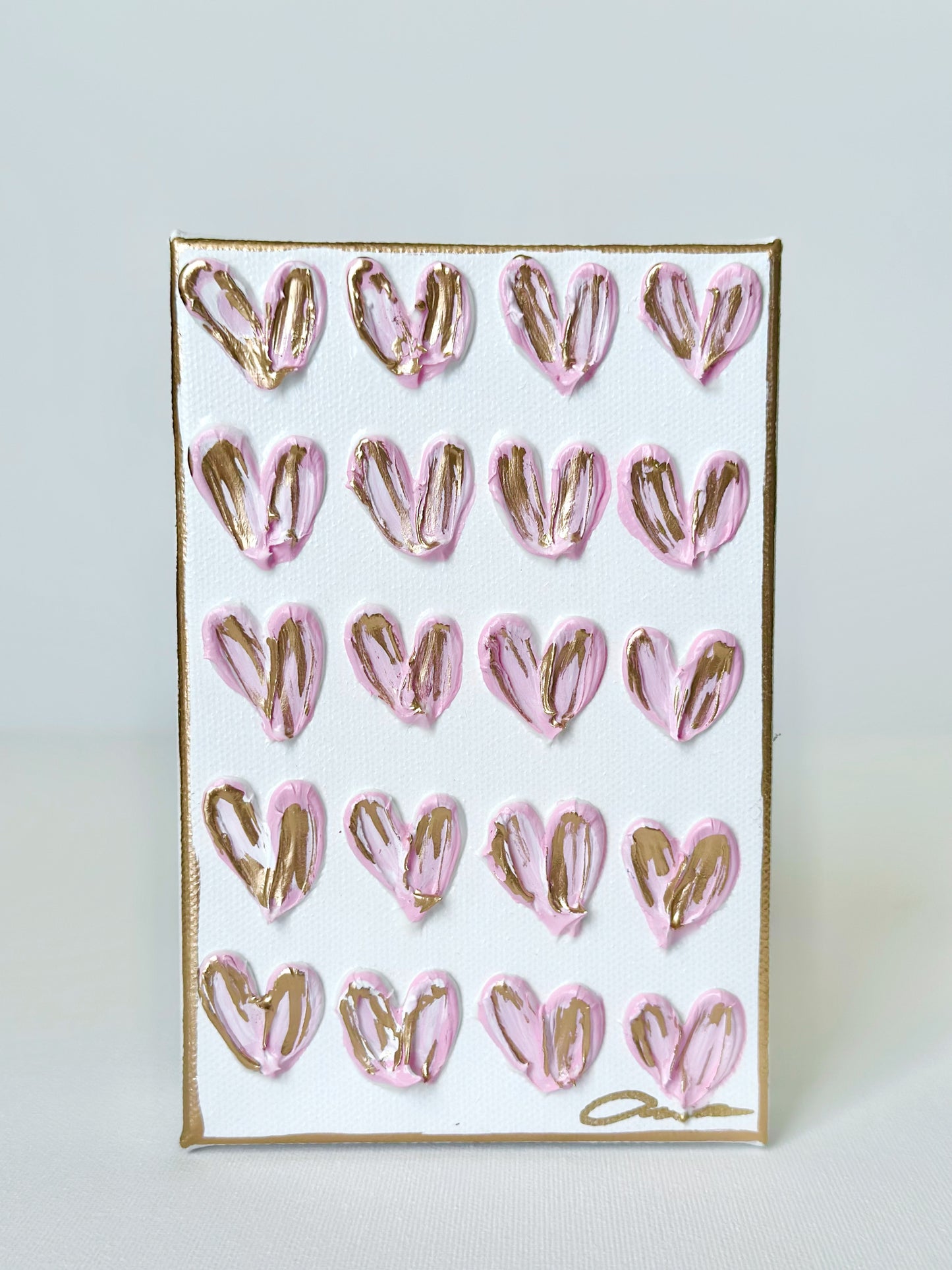 Pink Hearts Canvas 4x6
