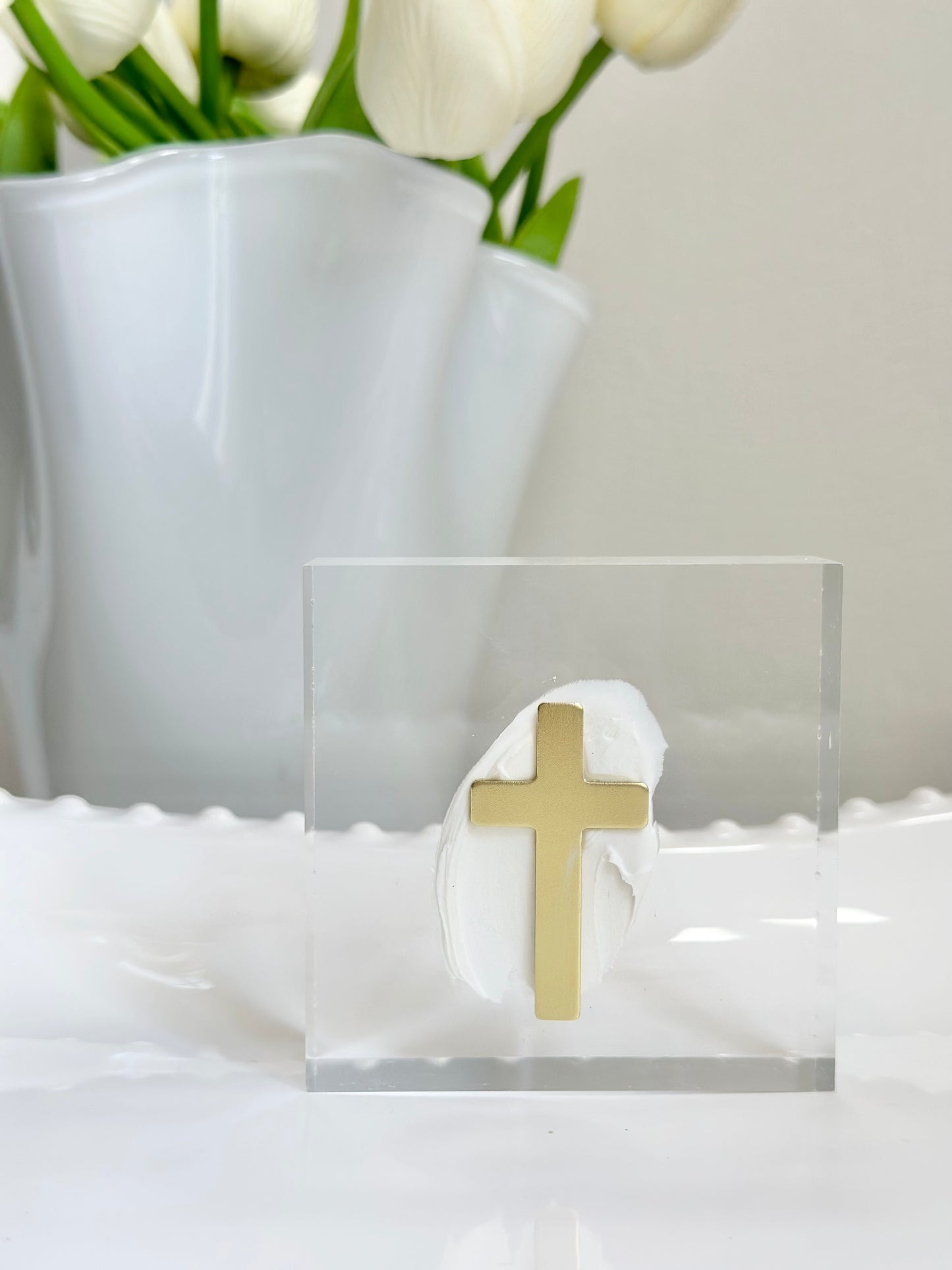 Gold Cross on Textured Acrylic Block 3x3