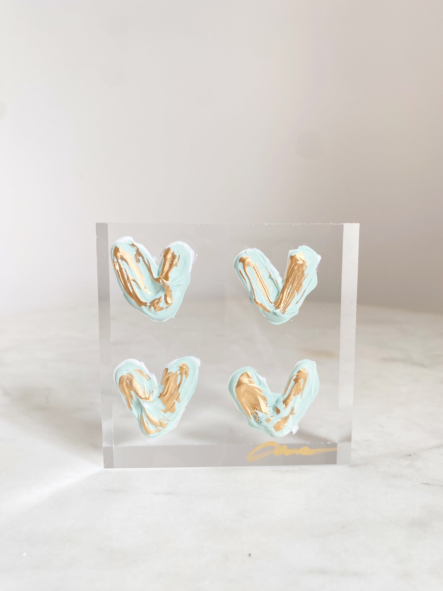 Sea Salt Hearts Acrylic Block