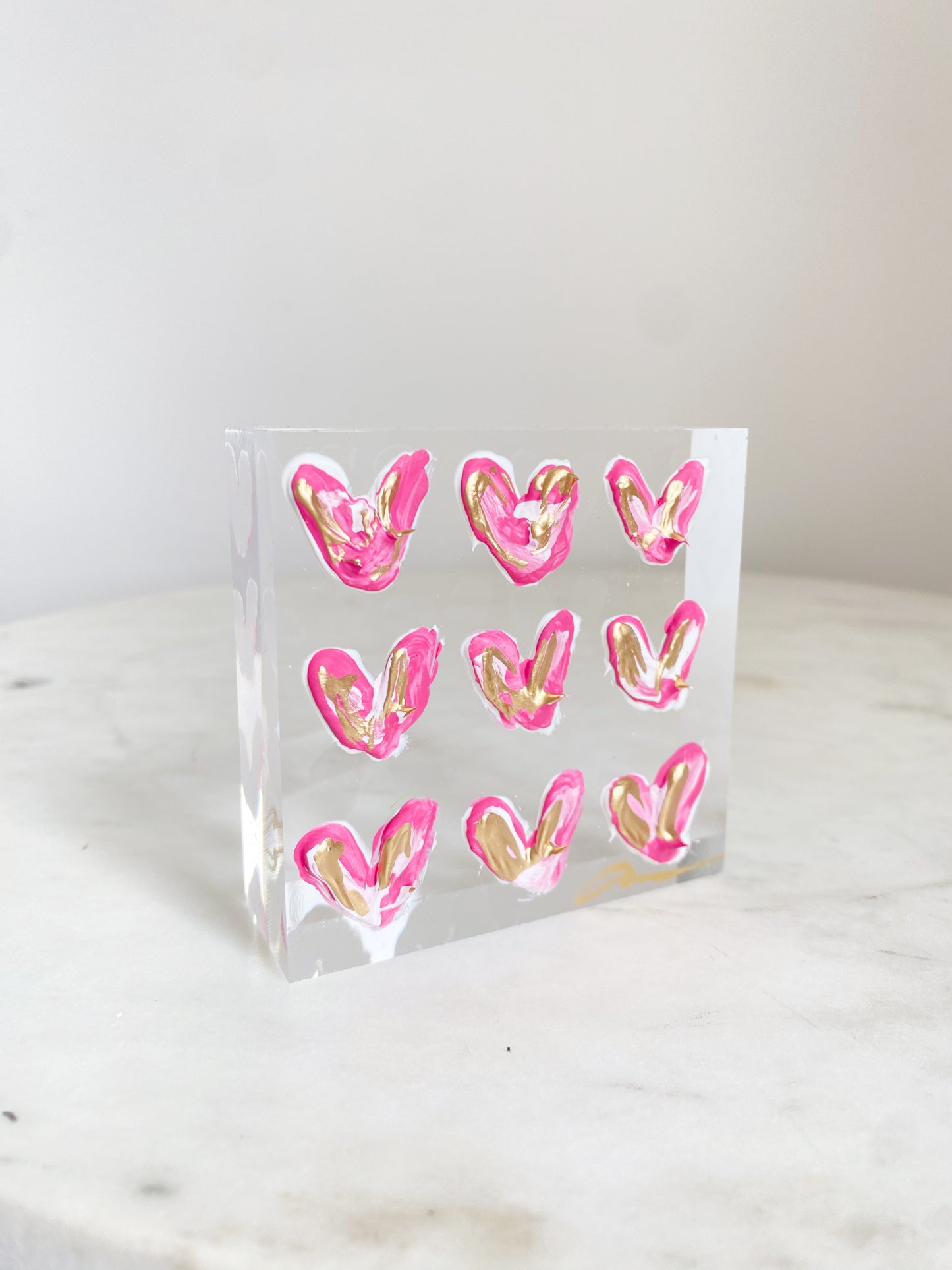 Hot Pink Hearts Acrylic Block
