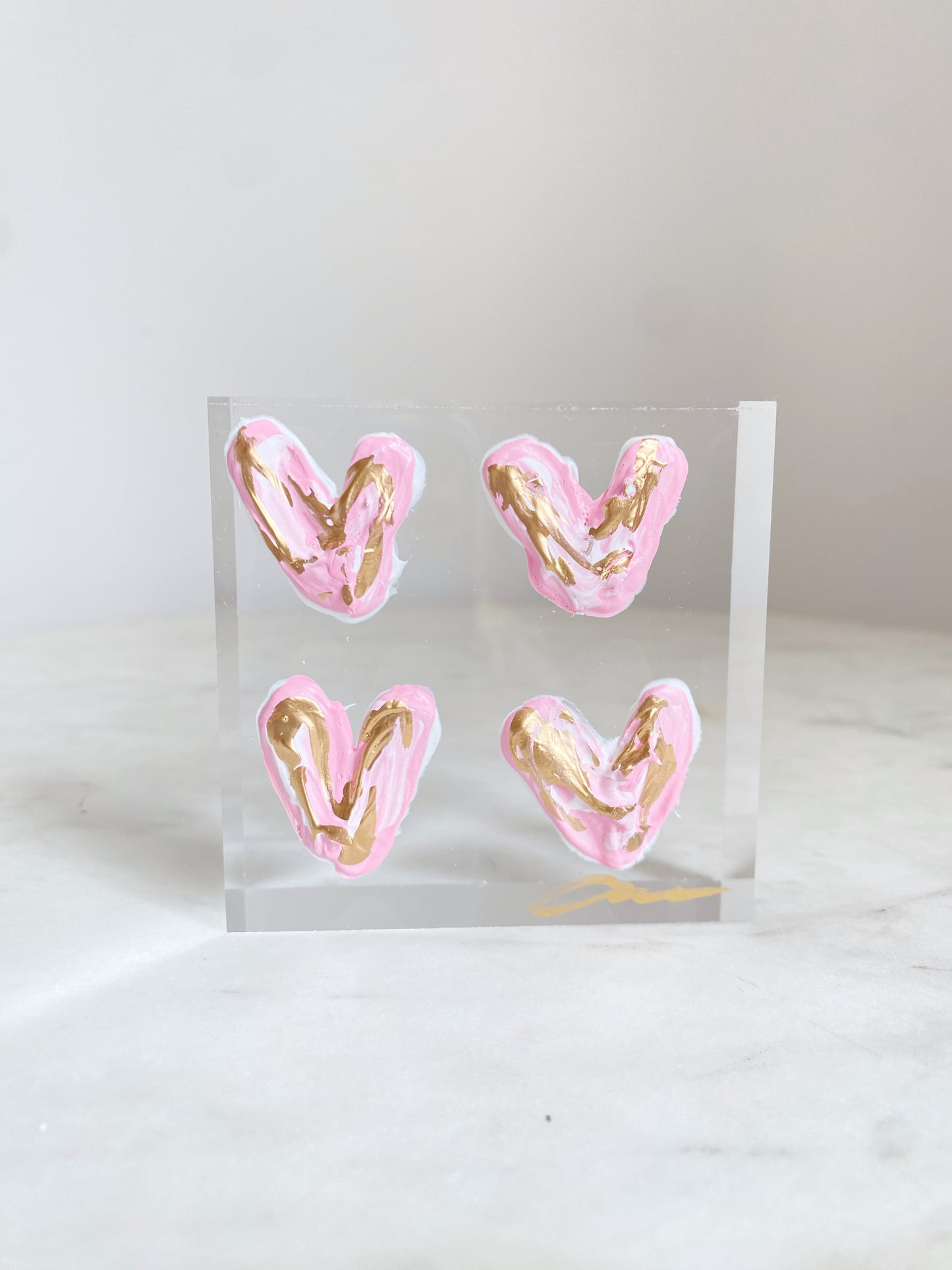 Pink Hearts Acrylic Block