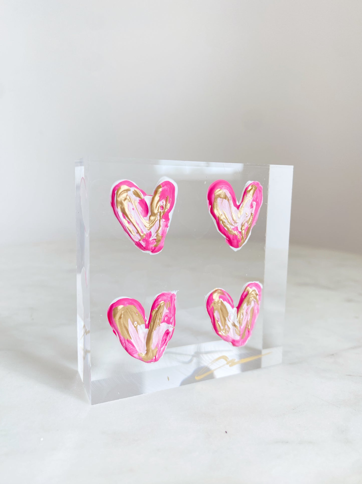 Hot Pink Hearts Acrylic Block