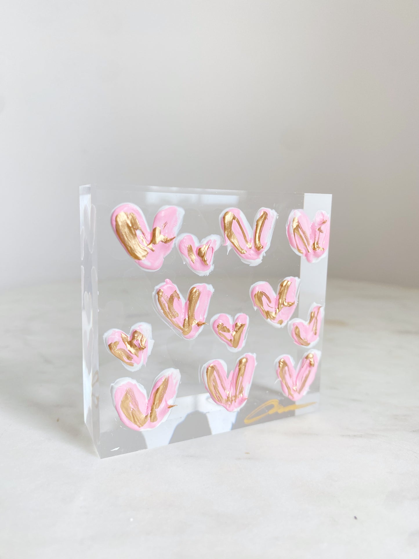 Pink Hearts Acrylic Block