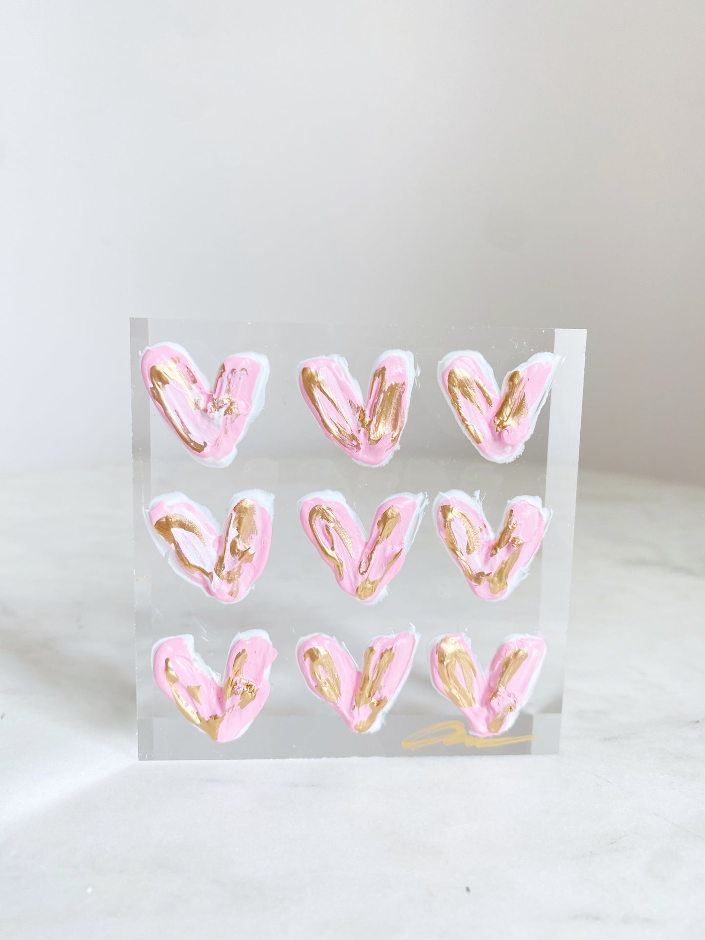Pink Hearts Acrylic Block