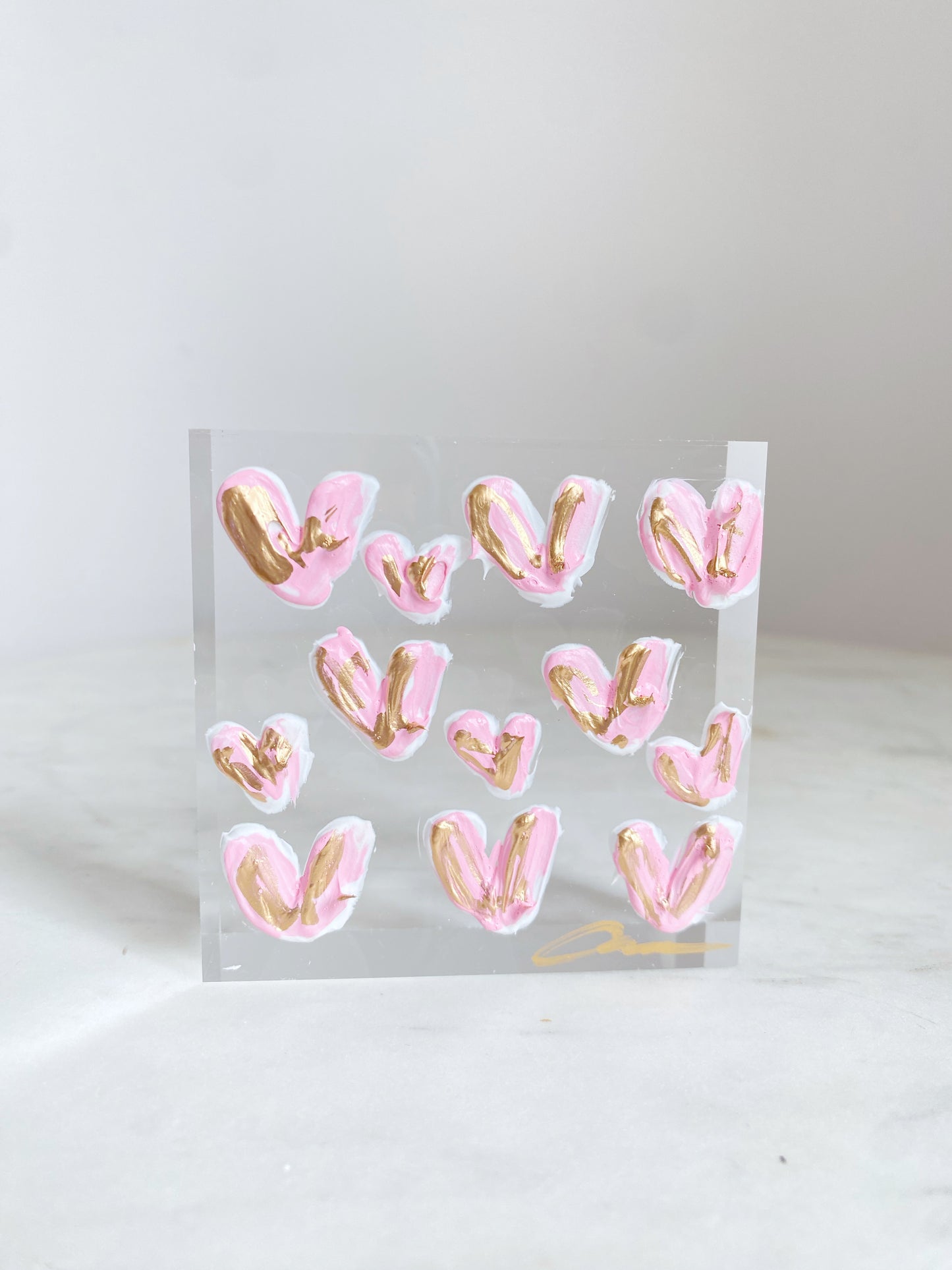 Pink Hearts Acrylic Block