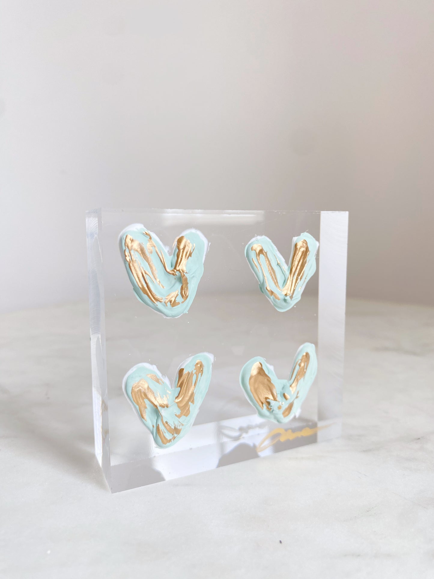 Sea Salt Hearts Acrylic Block