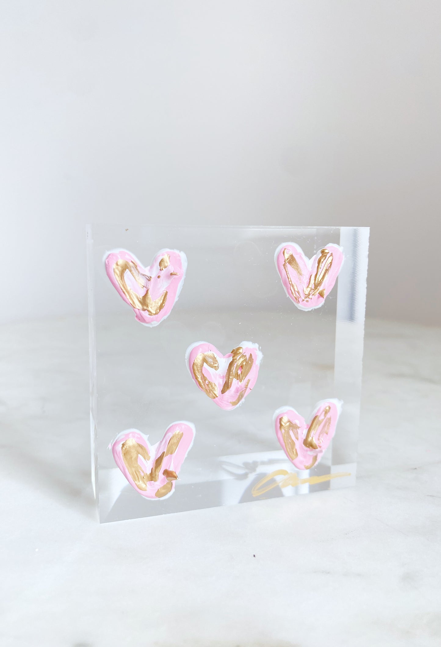Pink Hearts Acrylic Block