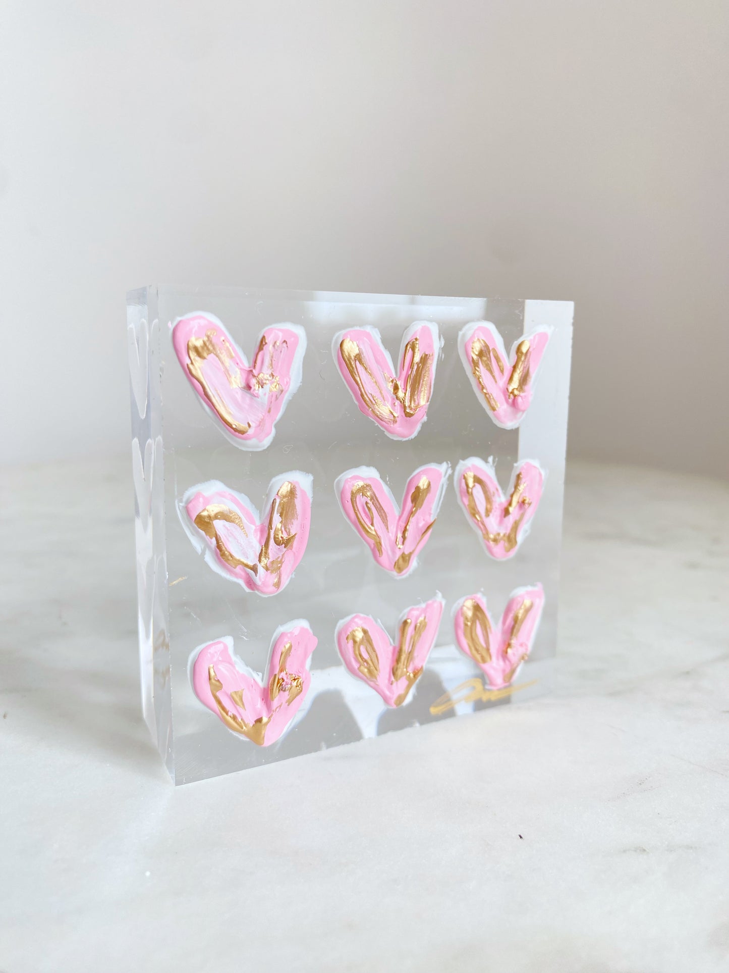 Pink Hearts Acrylic Block