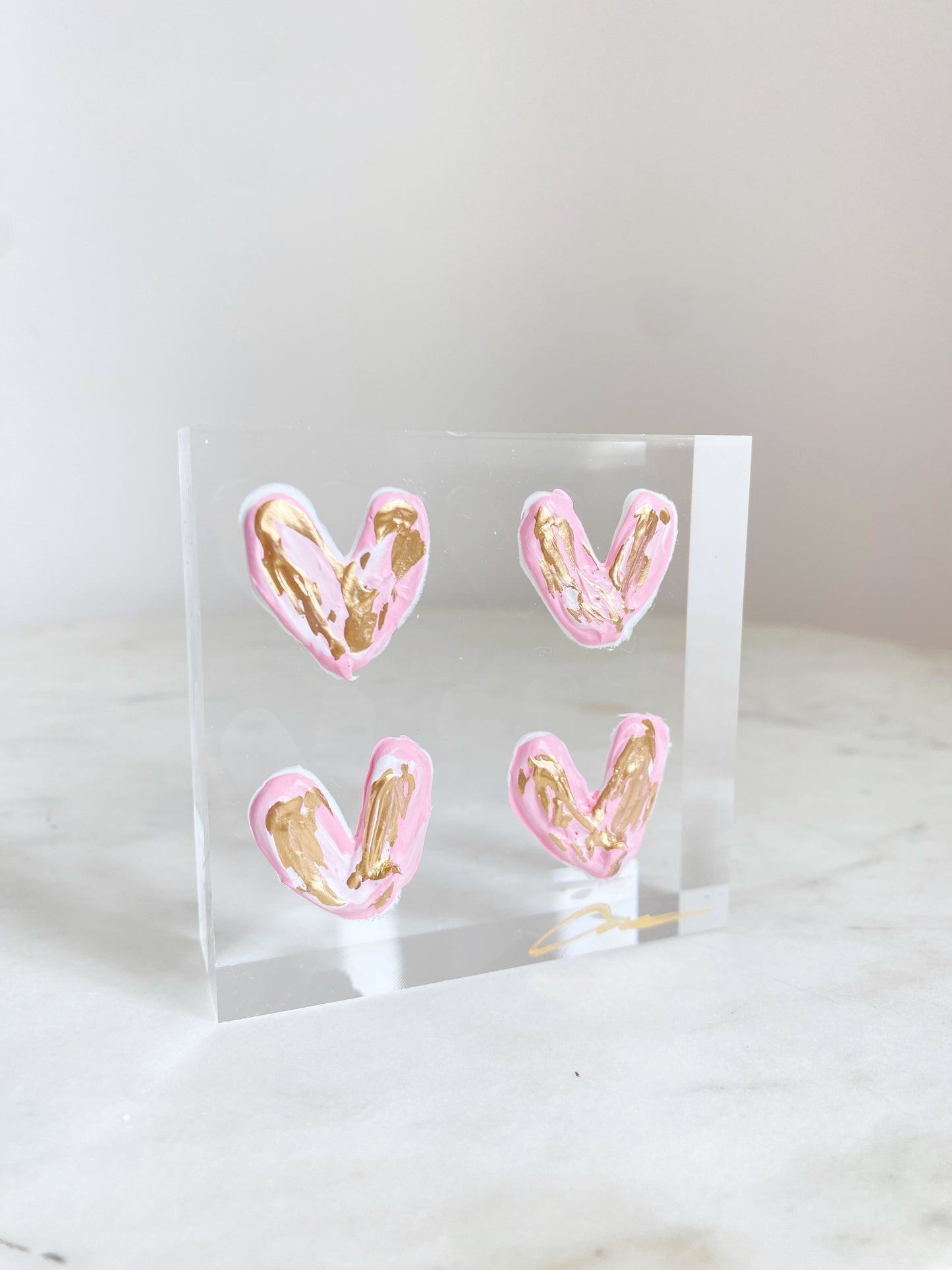 Pink Hearts Acrylic Block