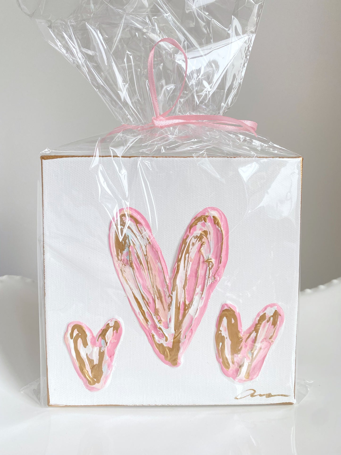 Pink Triple Heart Canvas