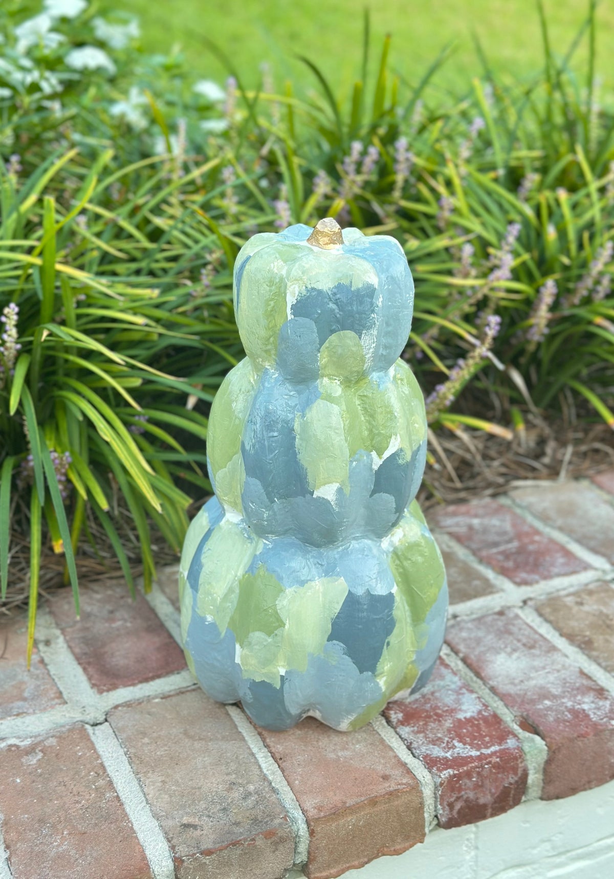 Large Blue Green Hand Painted Pumpkin Stack