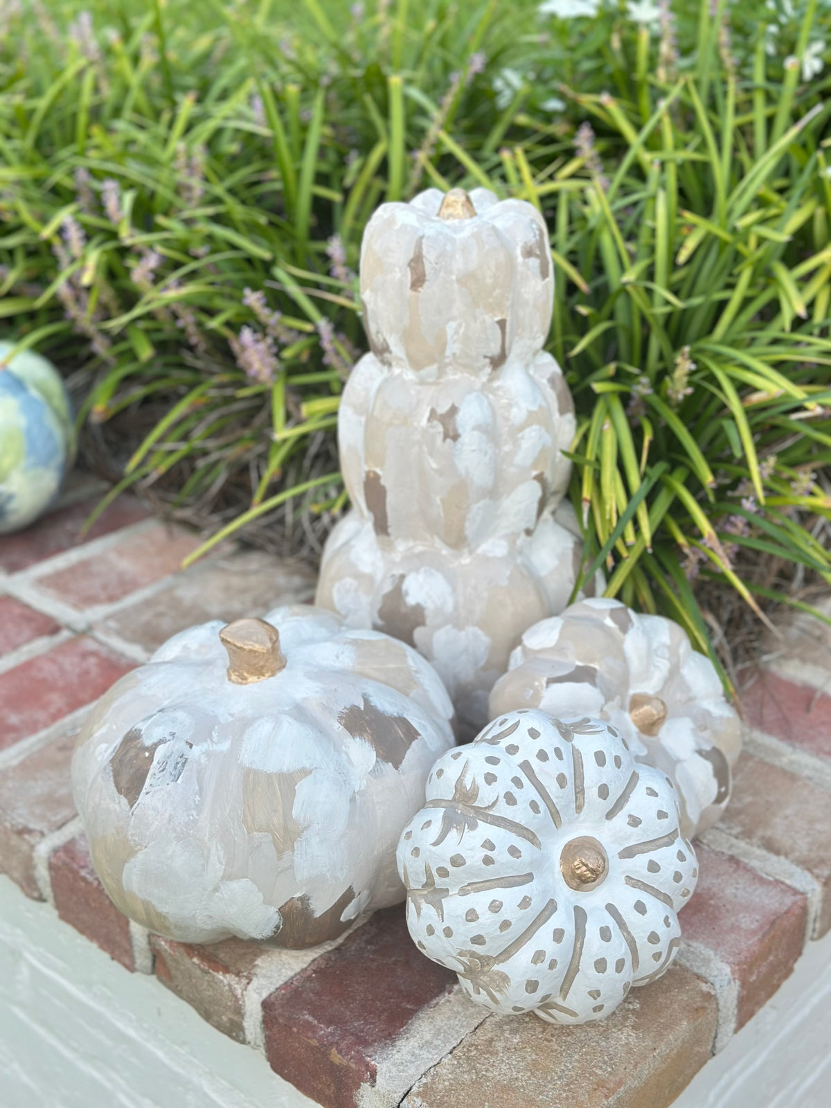 Large Neutral Hand Painted Pumpkin Stack