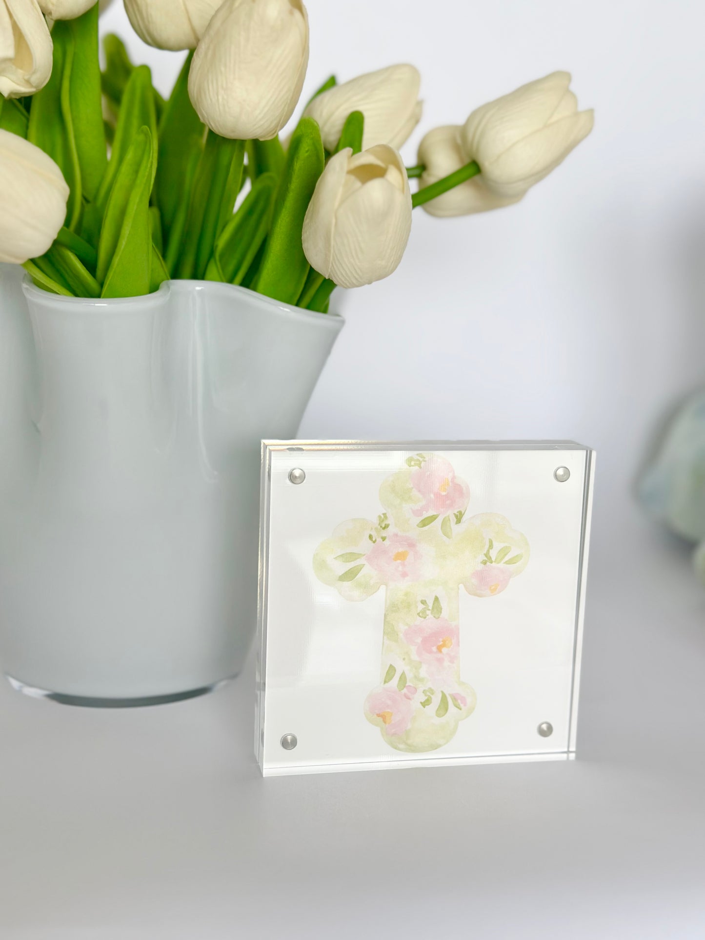 Floral Cross in Acrylic Frame