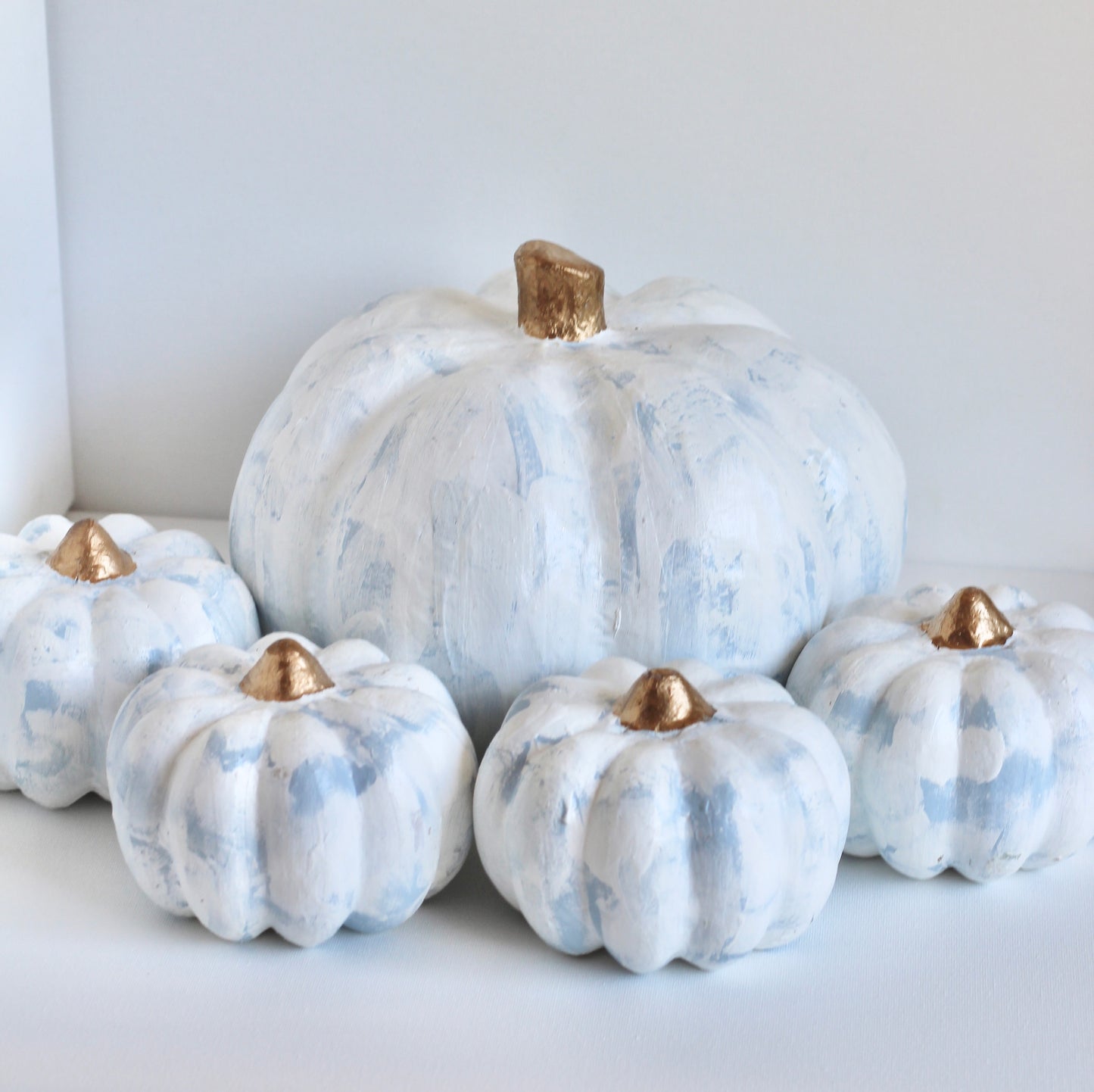 Seconds Sale - Blue and White Painted Pumpkin Set