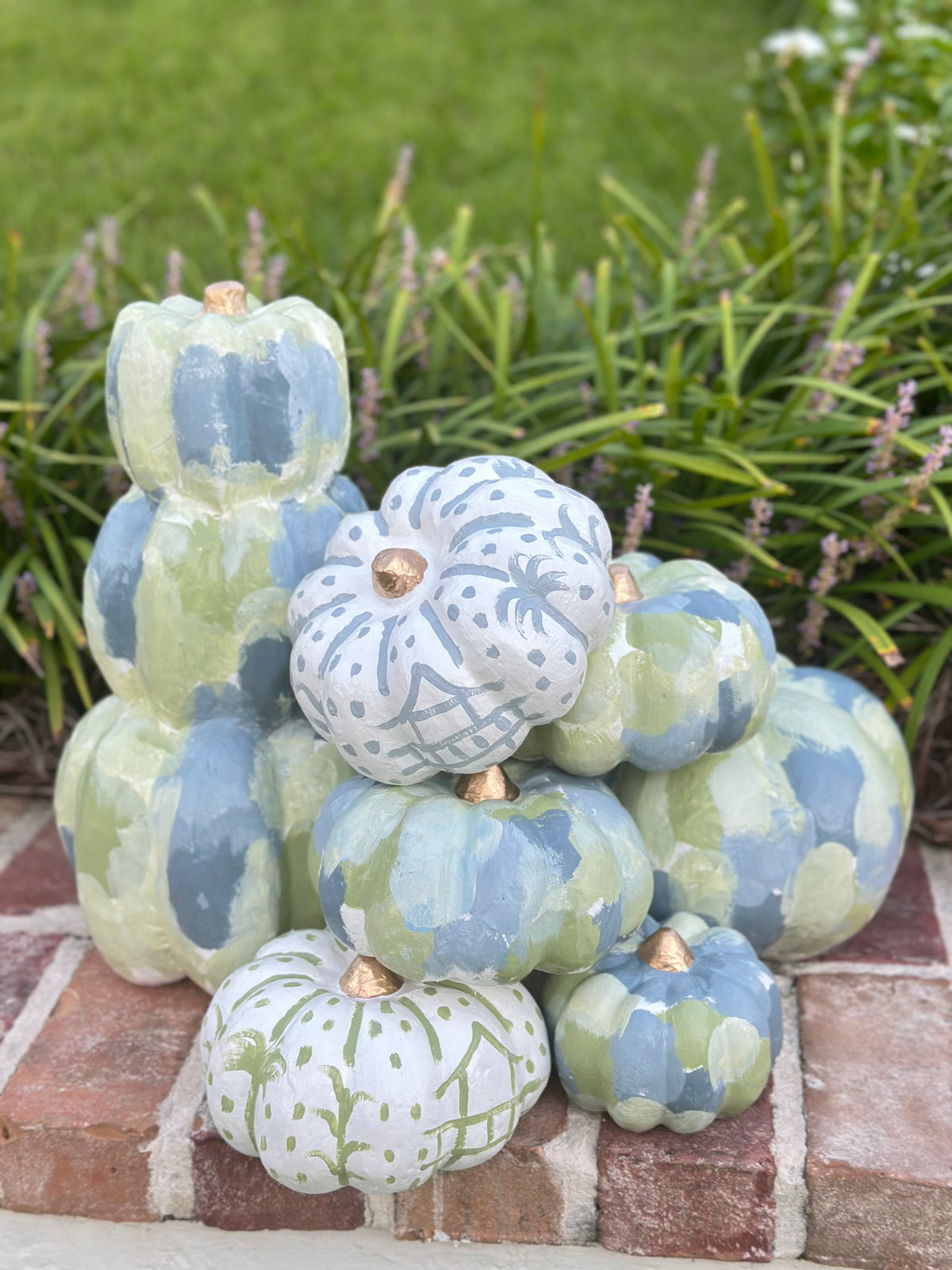 Medium Hand Painted Blue Chinoiserie Pumpkin