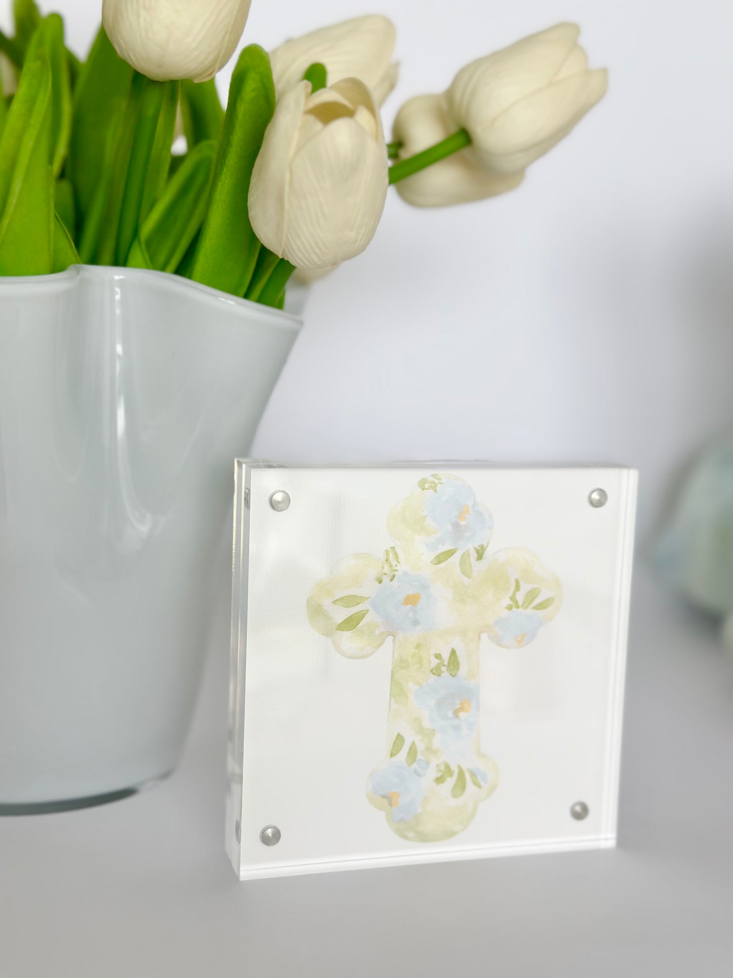 Floral Cross in Acrylic Frame