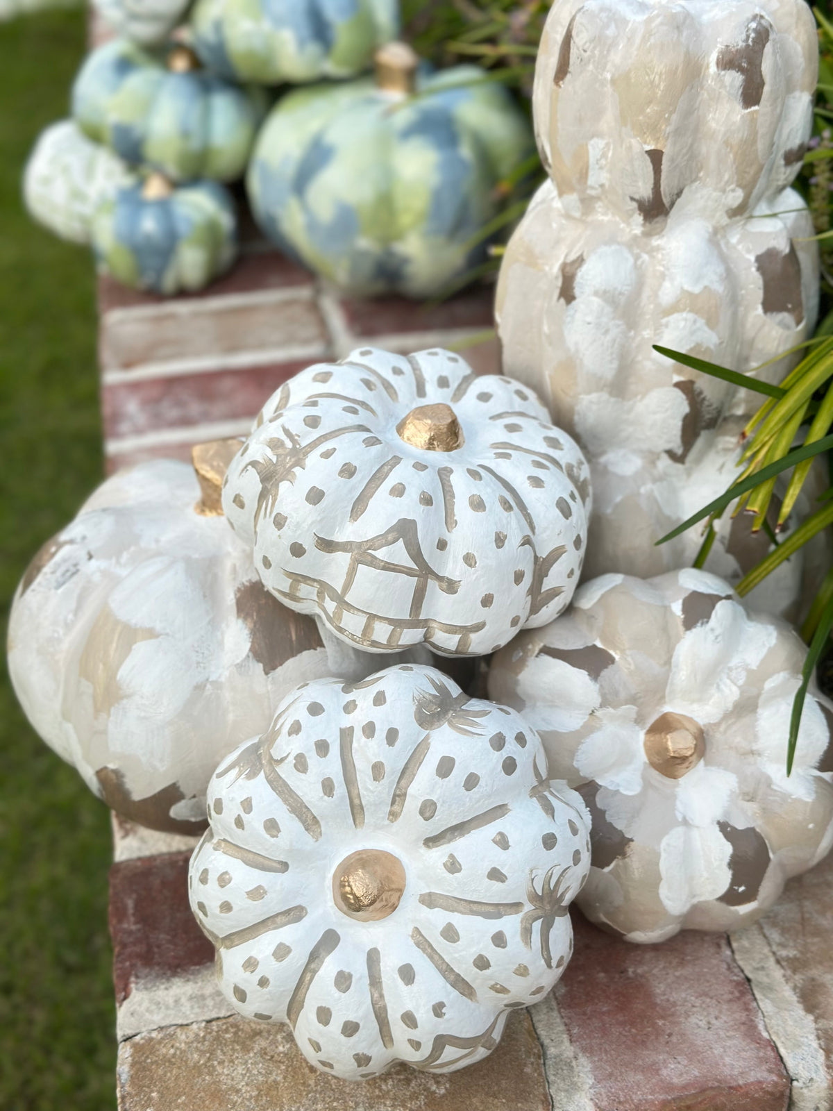 Large Neutral Hand Painted Pumpkin Stack