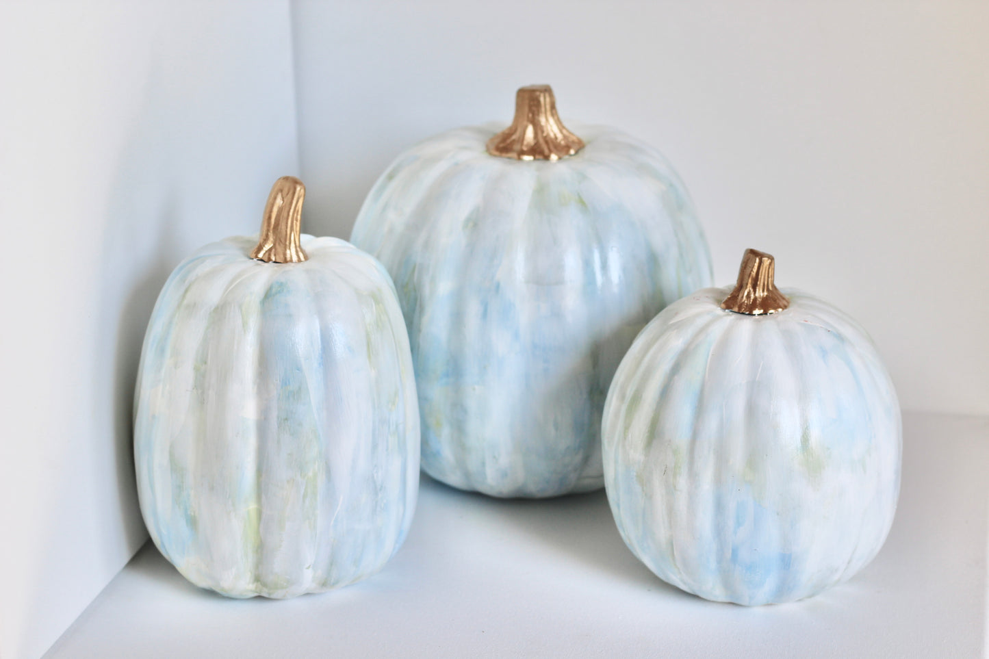 Blue and Green Painted Pumpkin Trio Set