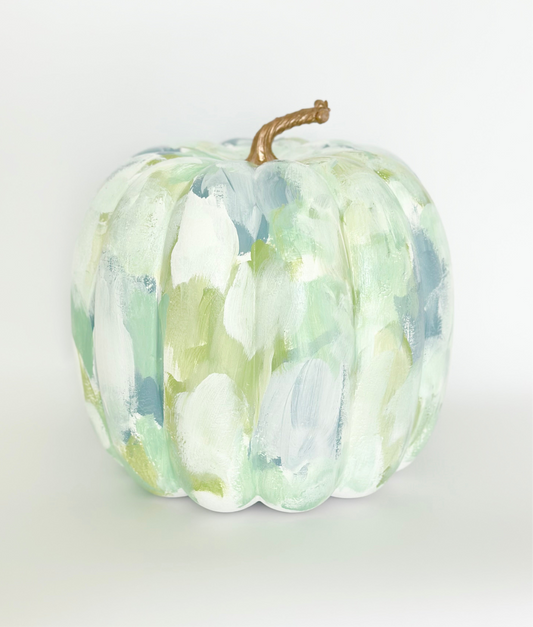 Large Blue/Green Painted Pumpkin 11 inch