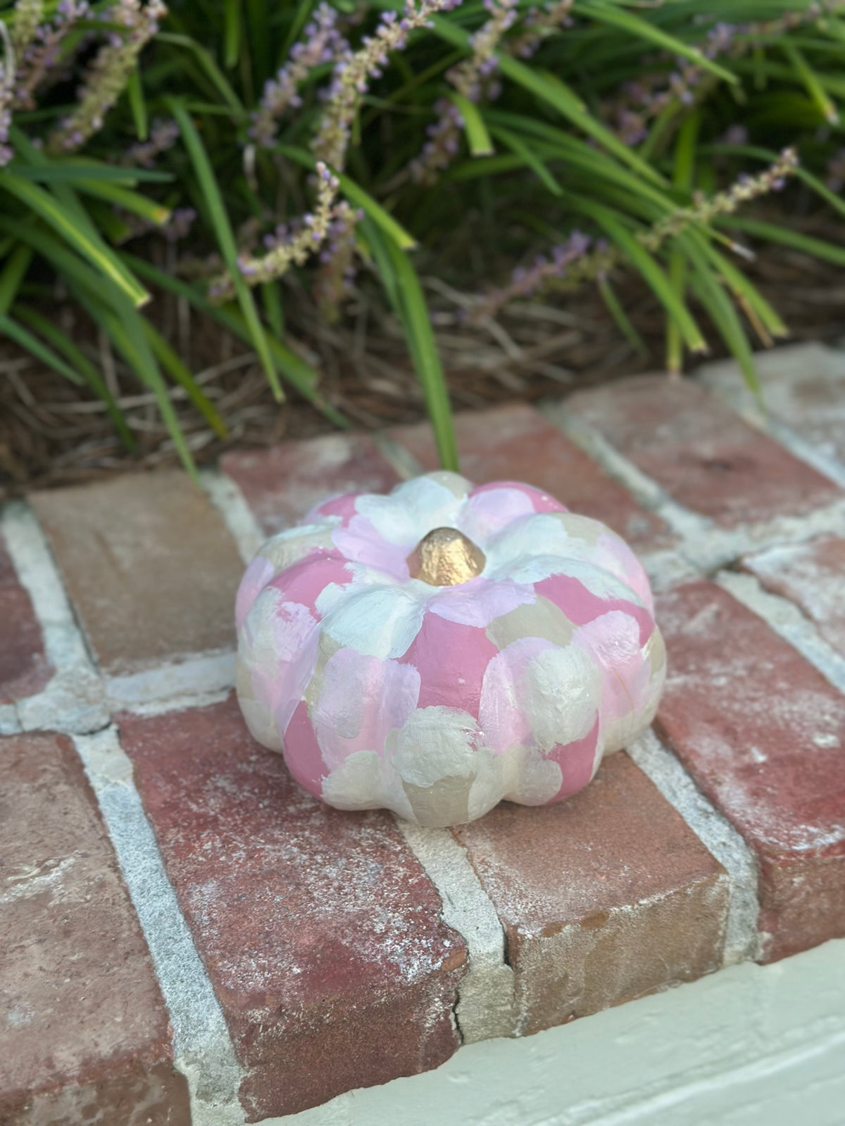 Medium Hand Painted Pink Pumpkin