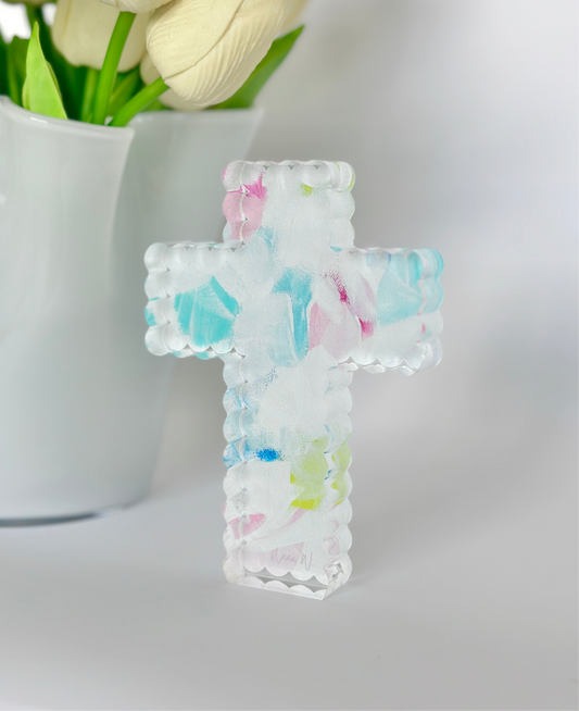 Scalloped Acrylic Cross Pink Abstract