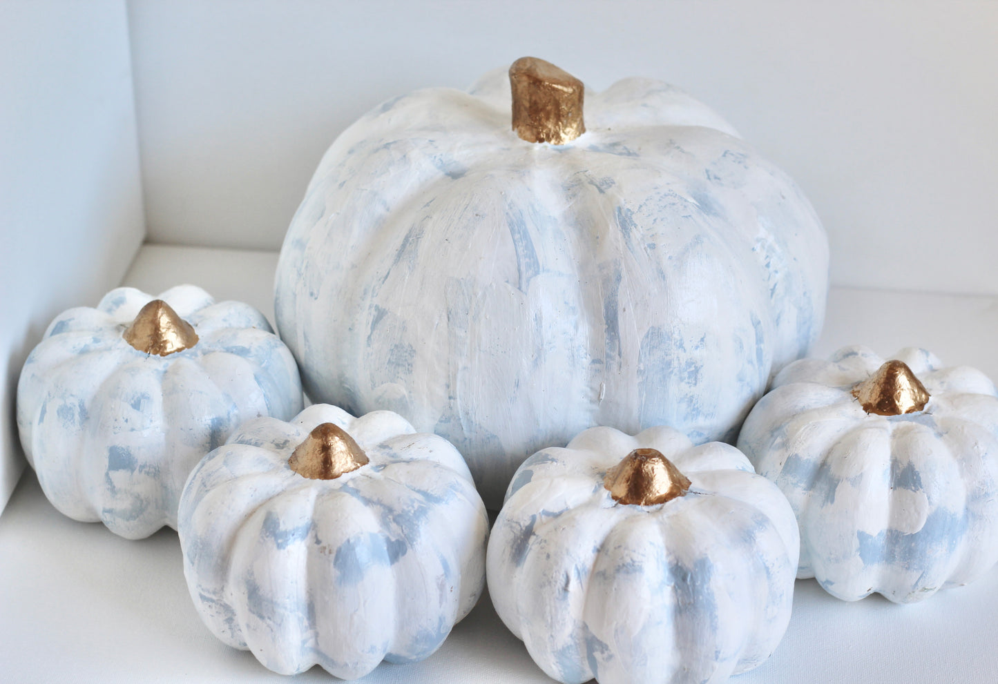 Seconds Sale - Blue and White Painted Pumpkin Set