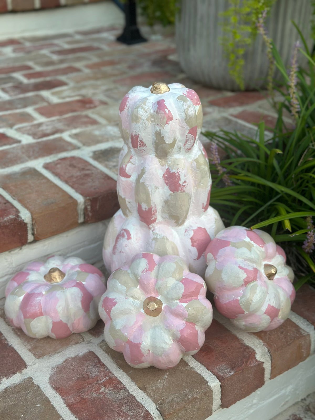 Large Pink Hand Painted Pumpkin Stack