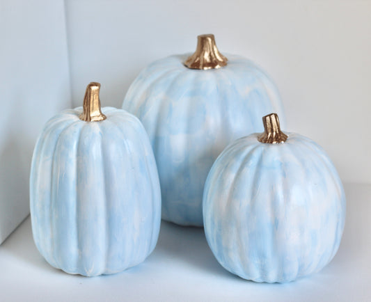 Blue and White Painted Pumpkin Trio  Set