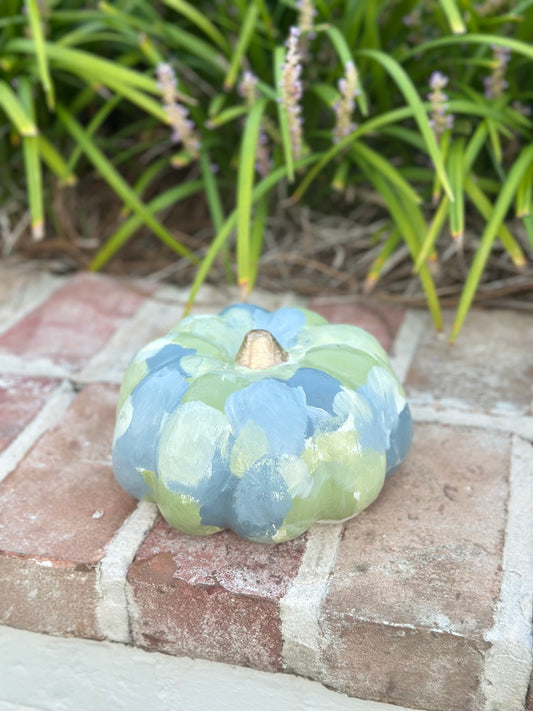 Medium Hand Painted Blue Green Pumpkin