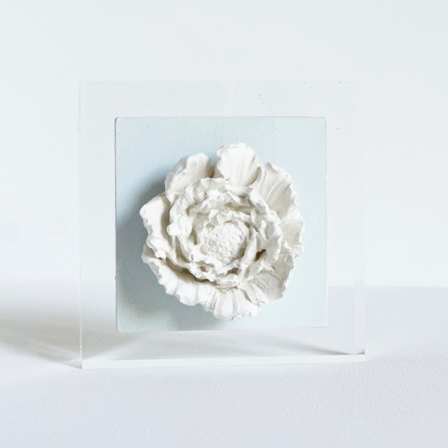 Powder Blue Peony Acrylic Block 4x4