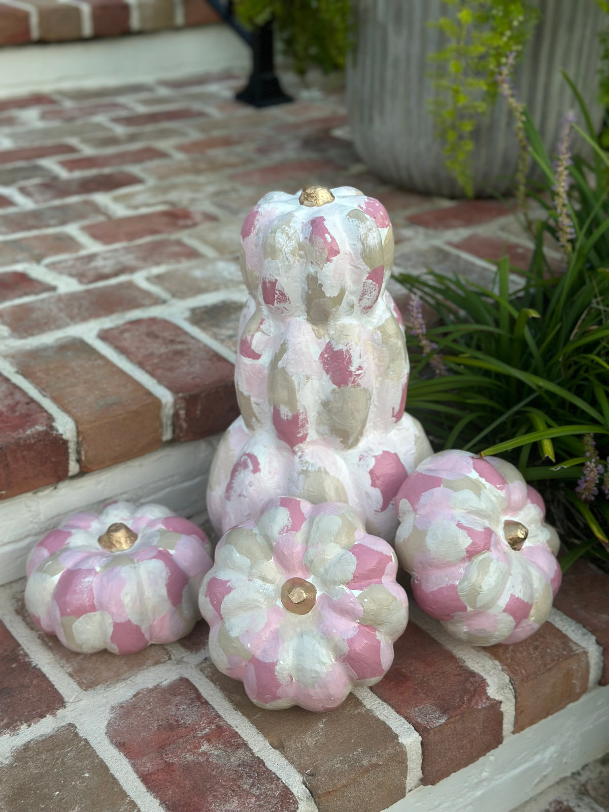 Medium Hand Painted Pink Pumpkin