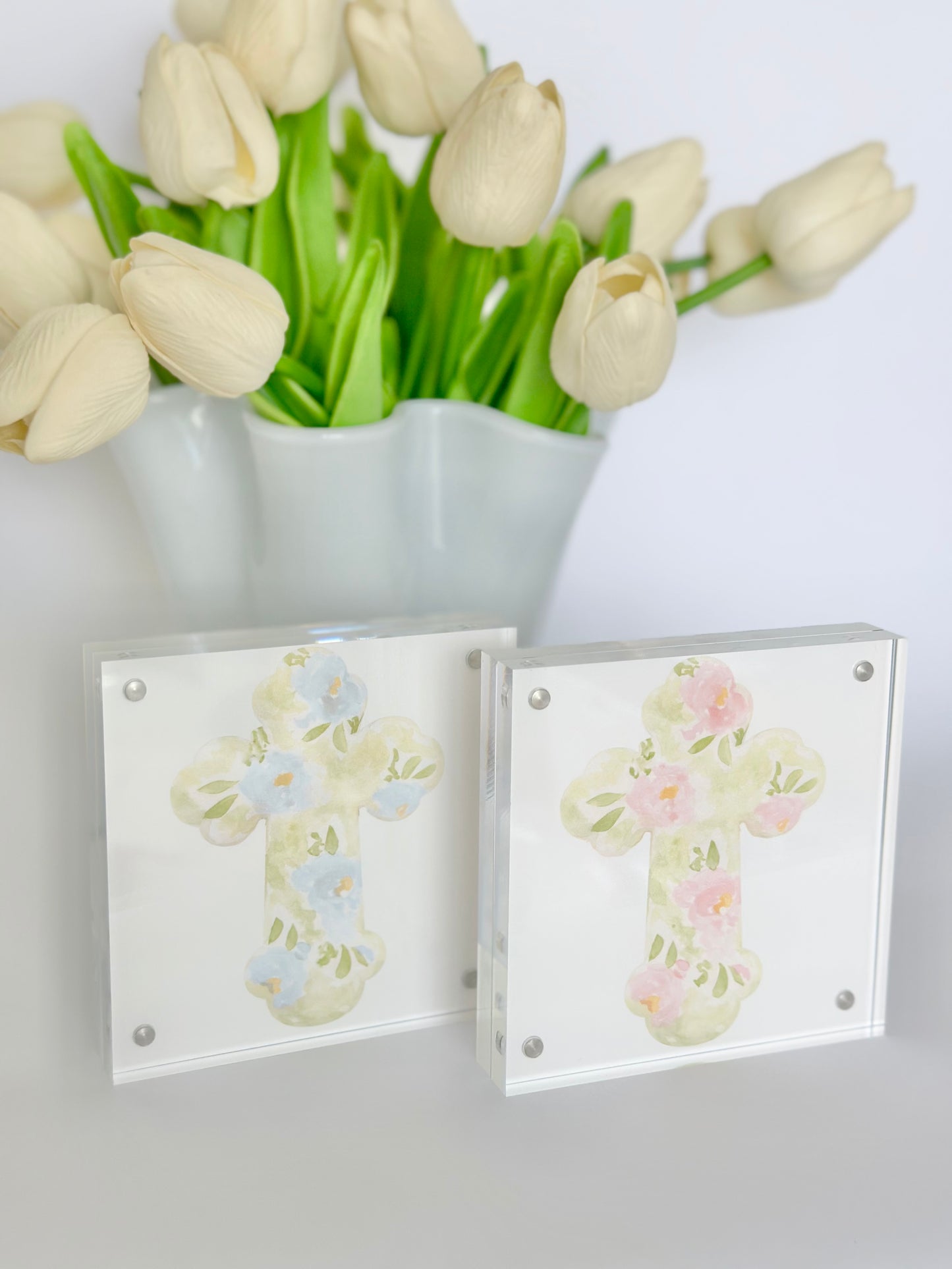 Floral Cross in Acrylic Frame