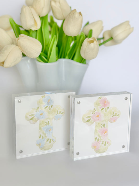 Floral Cross in Acrylic Frame