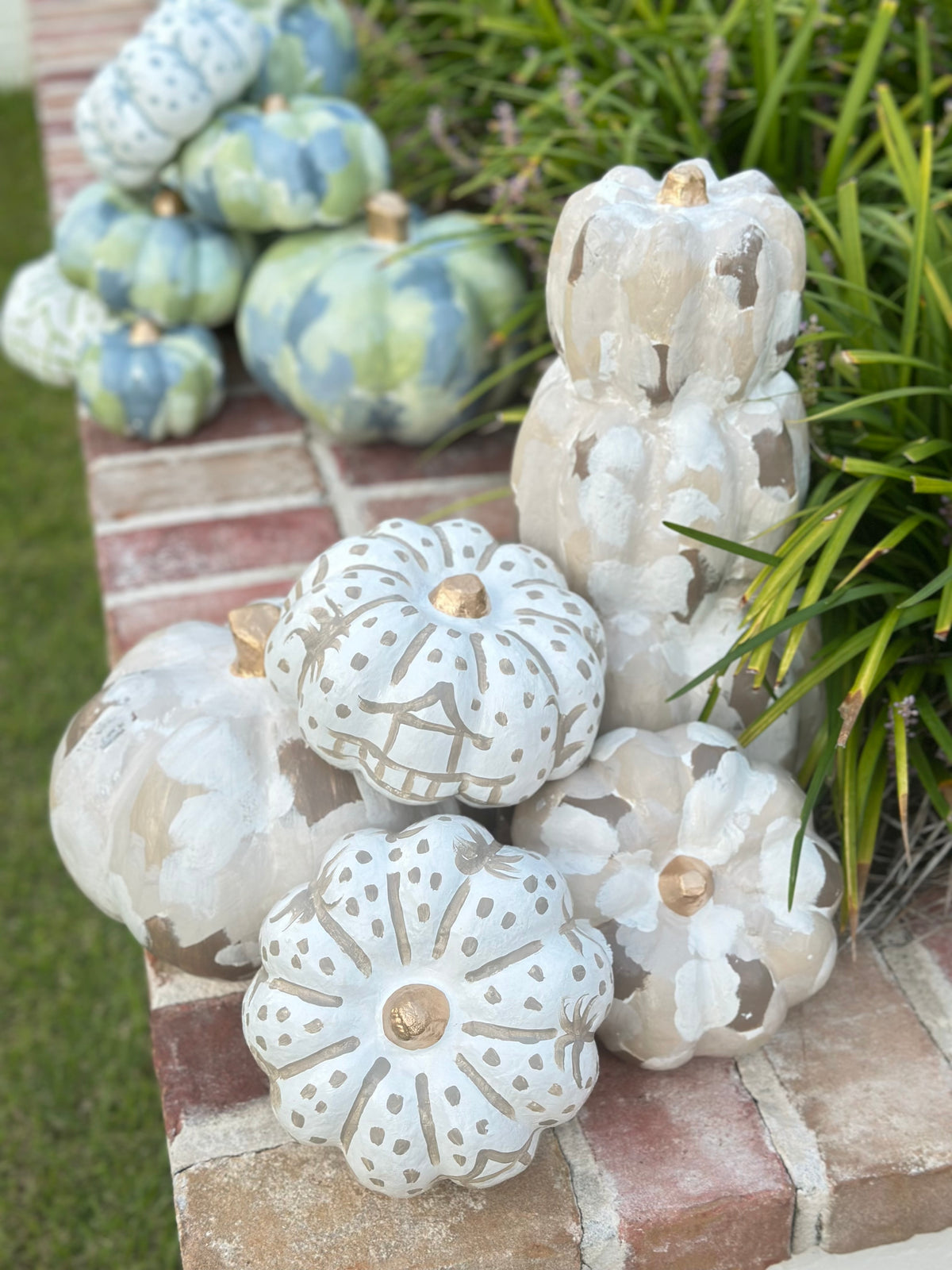 Large Neutral Hand Painted Pumpkin Stack