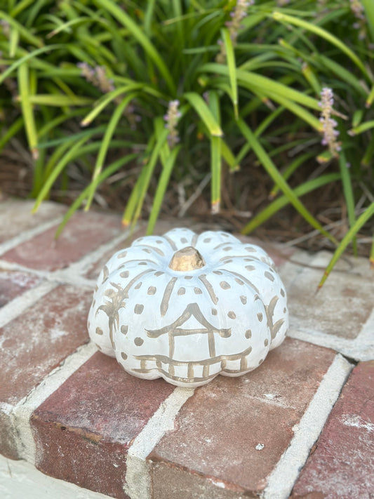 Medium Hand Painted Neutral Chinoiserie Pumpkin