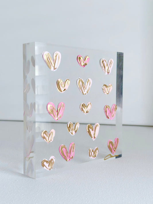 Pink Hearts on Acrylic 6x6