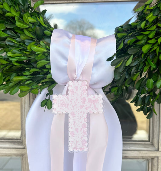 Pink Scalloped Cross Wreath Charm